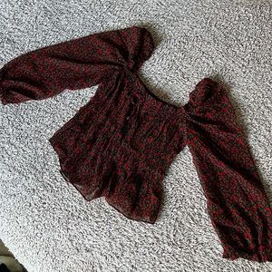 S, Rose Pattern, Off the Shoulder, Flowy shirt